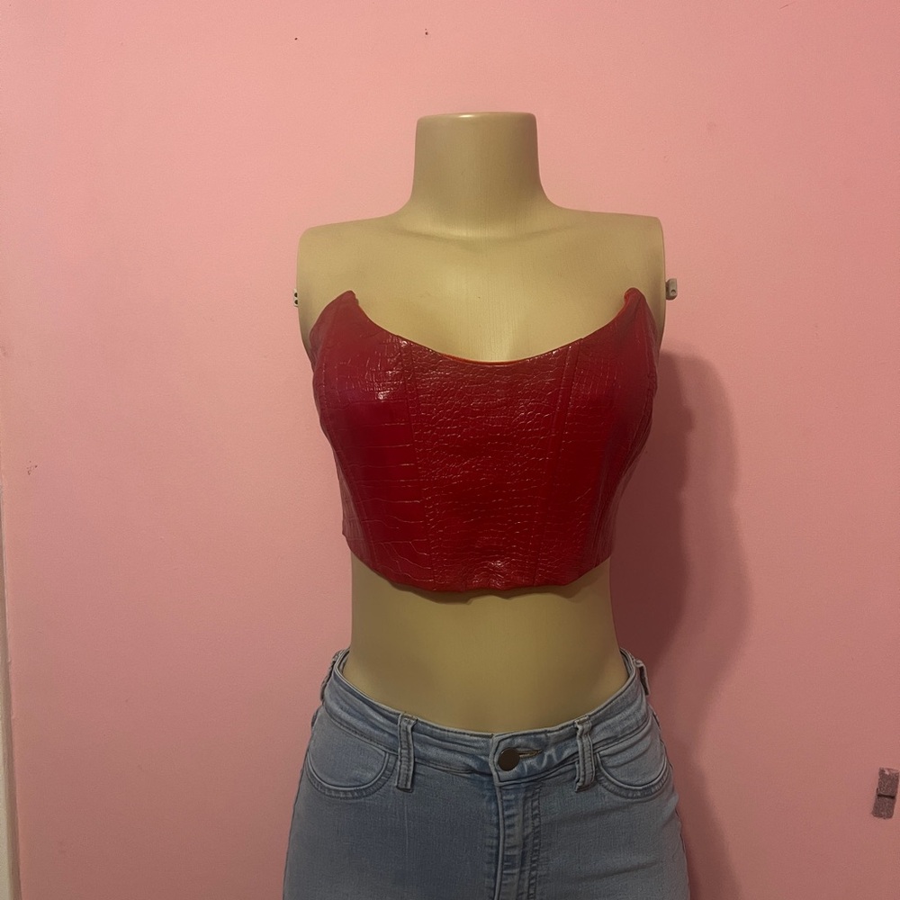 Finesse Red Faux Leather Crop Top